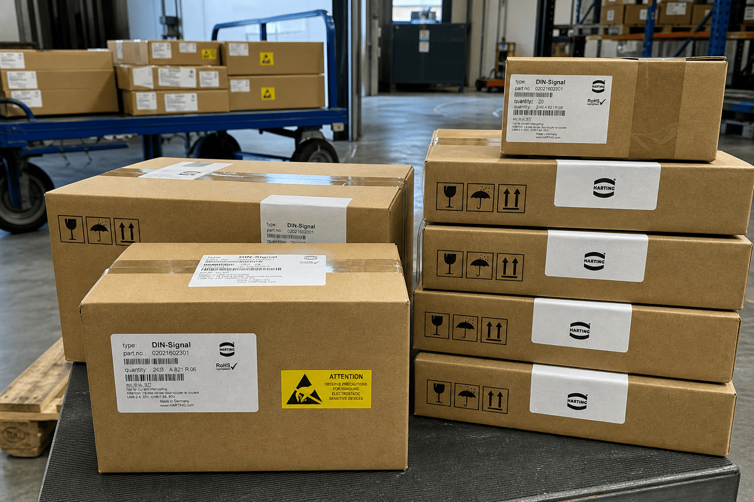 HARTING shipping scene with prepared packages